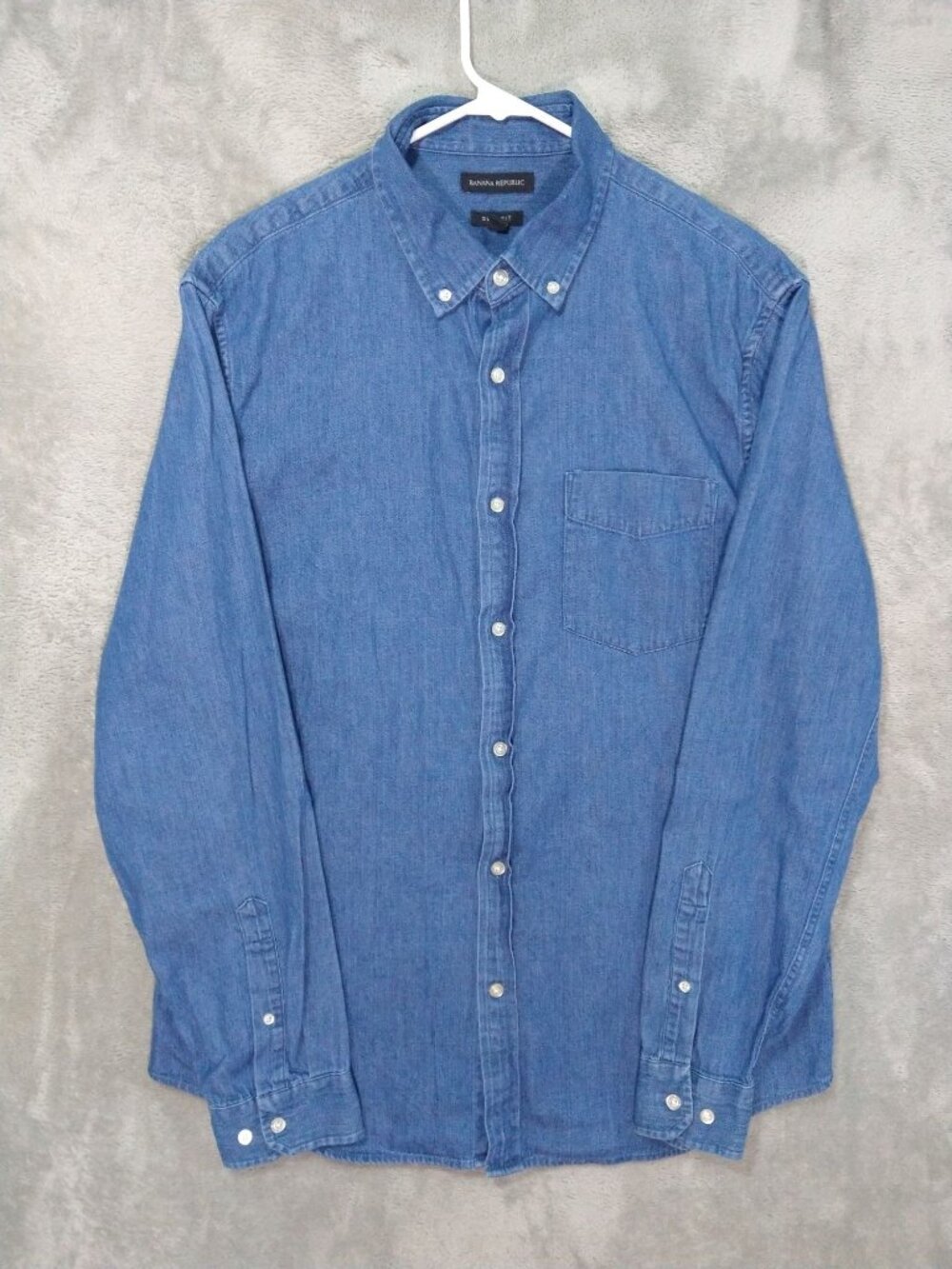 Banana Republic Shirt Mens Large Blue Linen Blend Slim Fit Long Sleeve Button Up